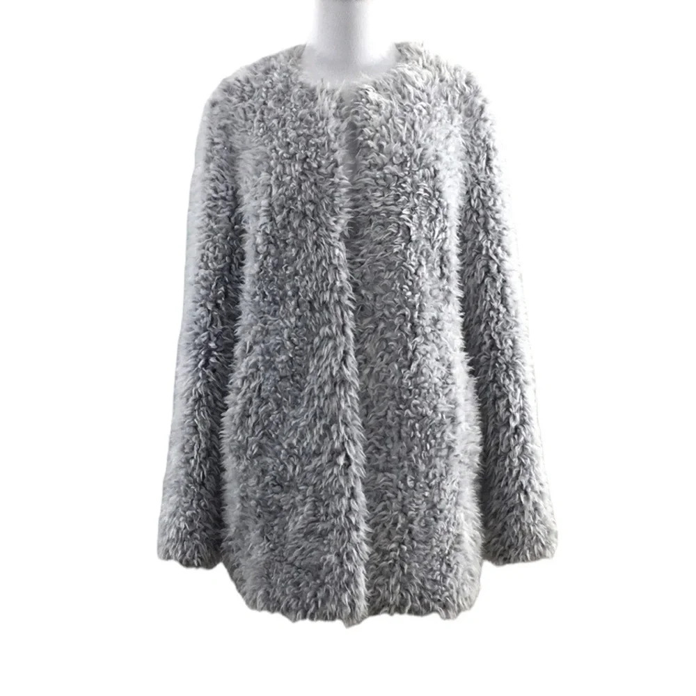 Aqua Gray Silver Faux Fur Teddy Jacket Womens Small Warm‎ Coat